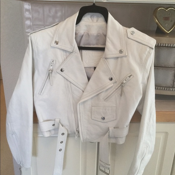 cropped white leather jacket